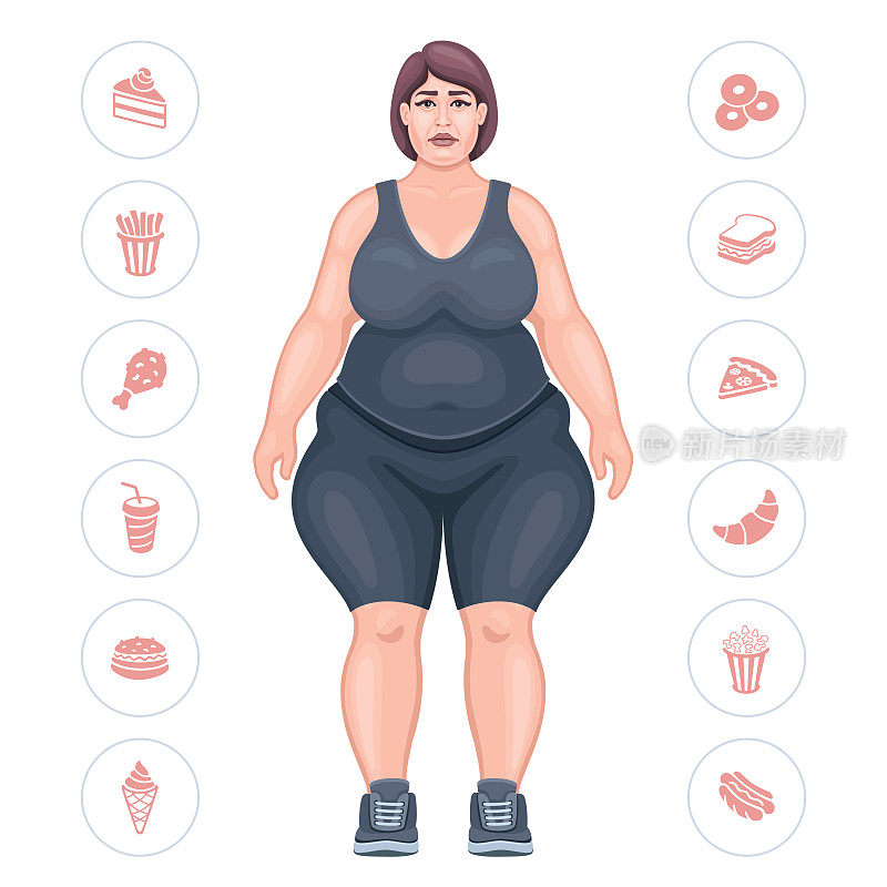 Overweight woman with depressed expression.